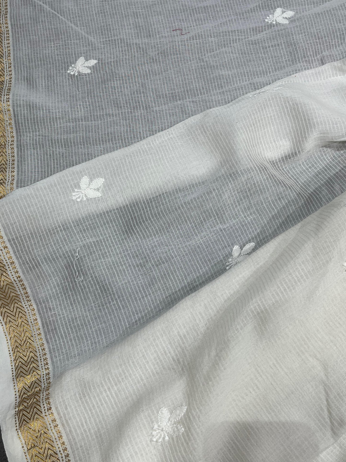 WHITE DYEABLE PURE HANDLOOM  LUCKNOWI EMBROIDERY SAREE