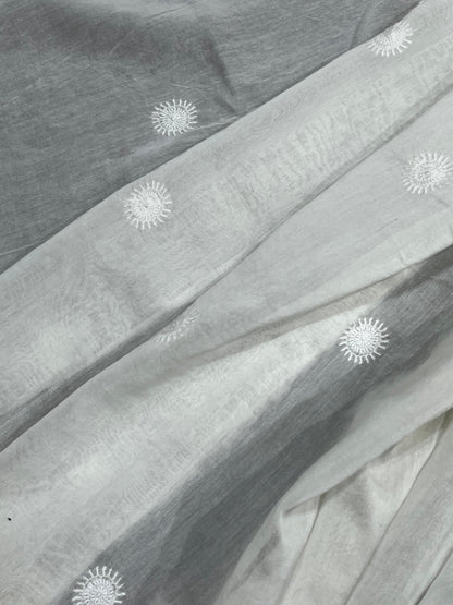 WHITE DYEABLE PURE HANDLOOM  LUCKNOWI EMBROIDERY SAREE