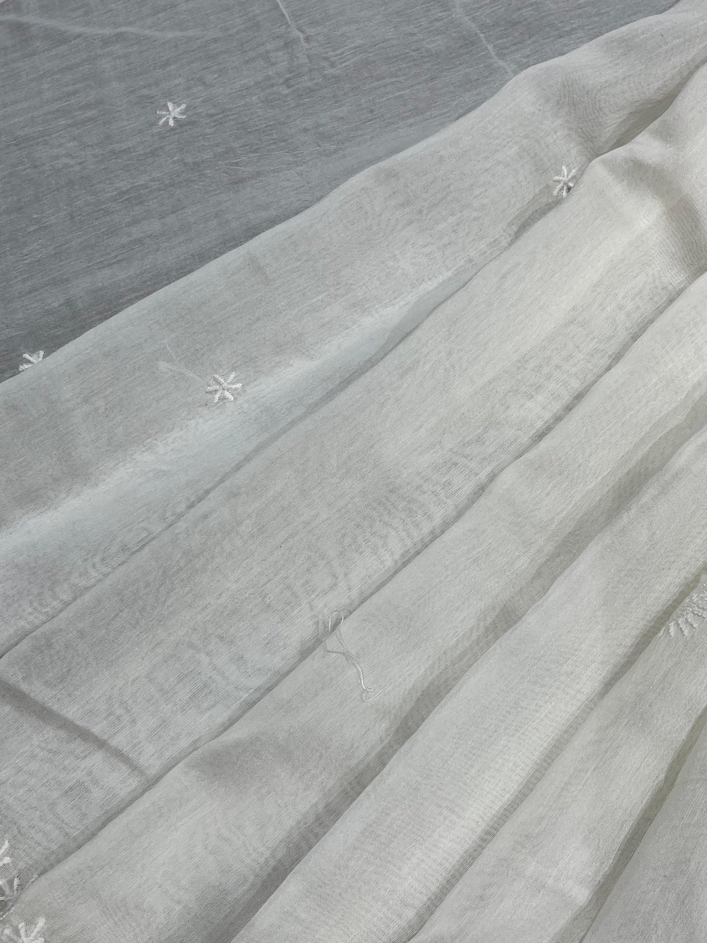 WHITE DYEABLE PURE HANDLOOM  LUCKNOWI EMBROIDERY SAREE