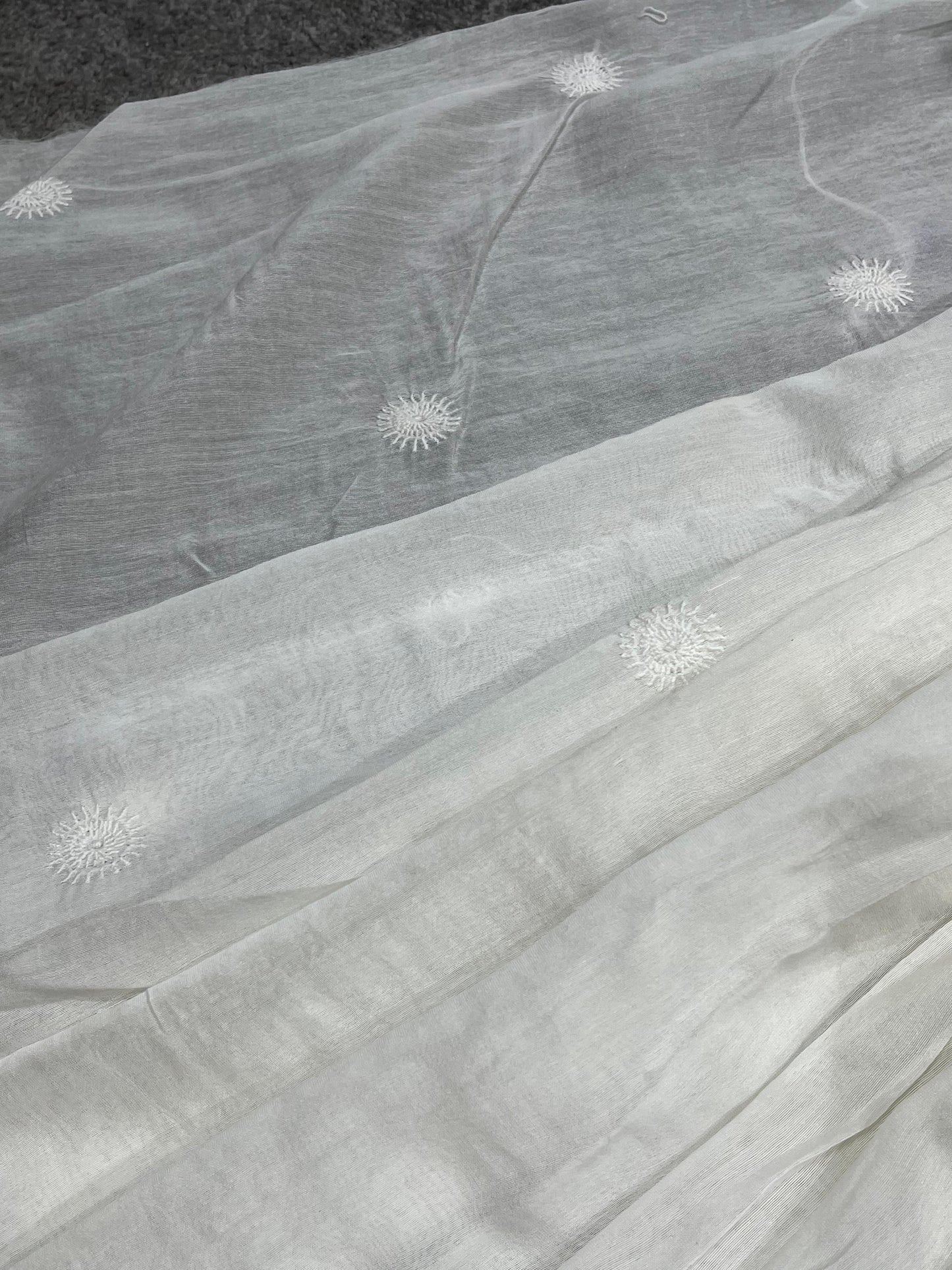 WHITE DYEABLE PURE HANDLOOM  LUCKNOWI EMBROIDERY SAREE