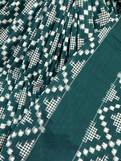 GREEN COTTON PURE HANDLOOM IKKAT SAREE
