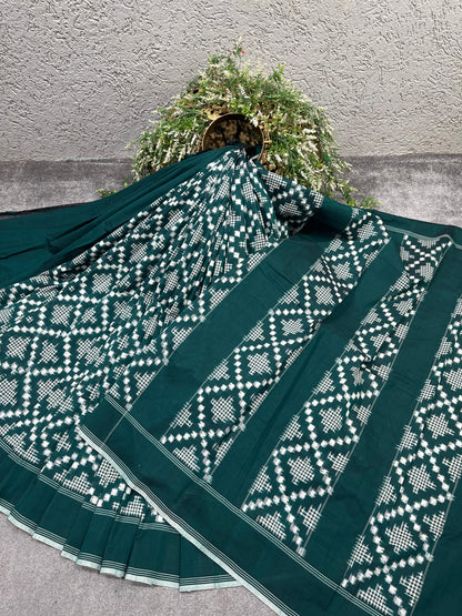 GREEN COTTON PURE HANDLOOM IKKAT SAREE