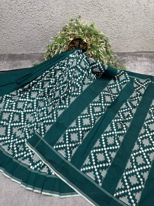 GREEN COTTON PURE HANDLOOM IKKAT SAREE
