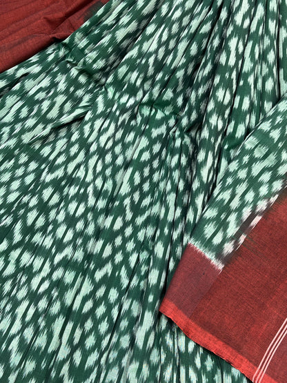 GREEN COTTON PURE HANDLOOM IKKAT SAREE