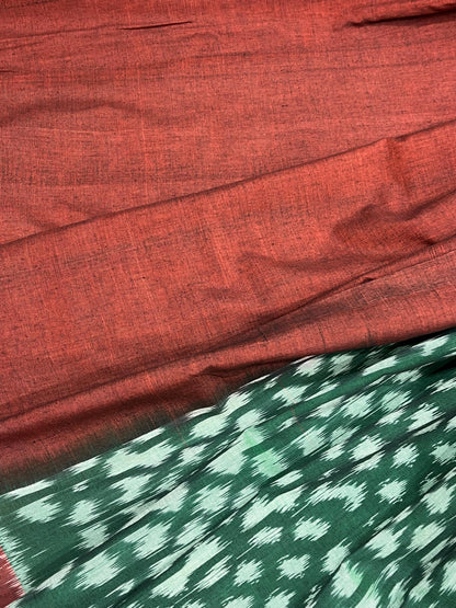 GREEN COTTON PURE HANDLOOM IKKAT SAREE