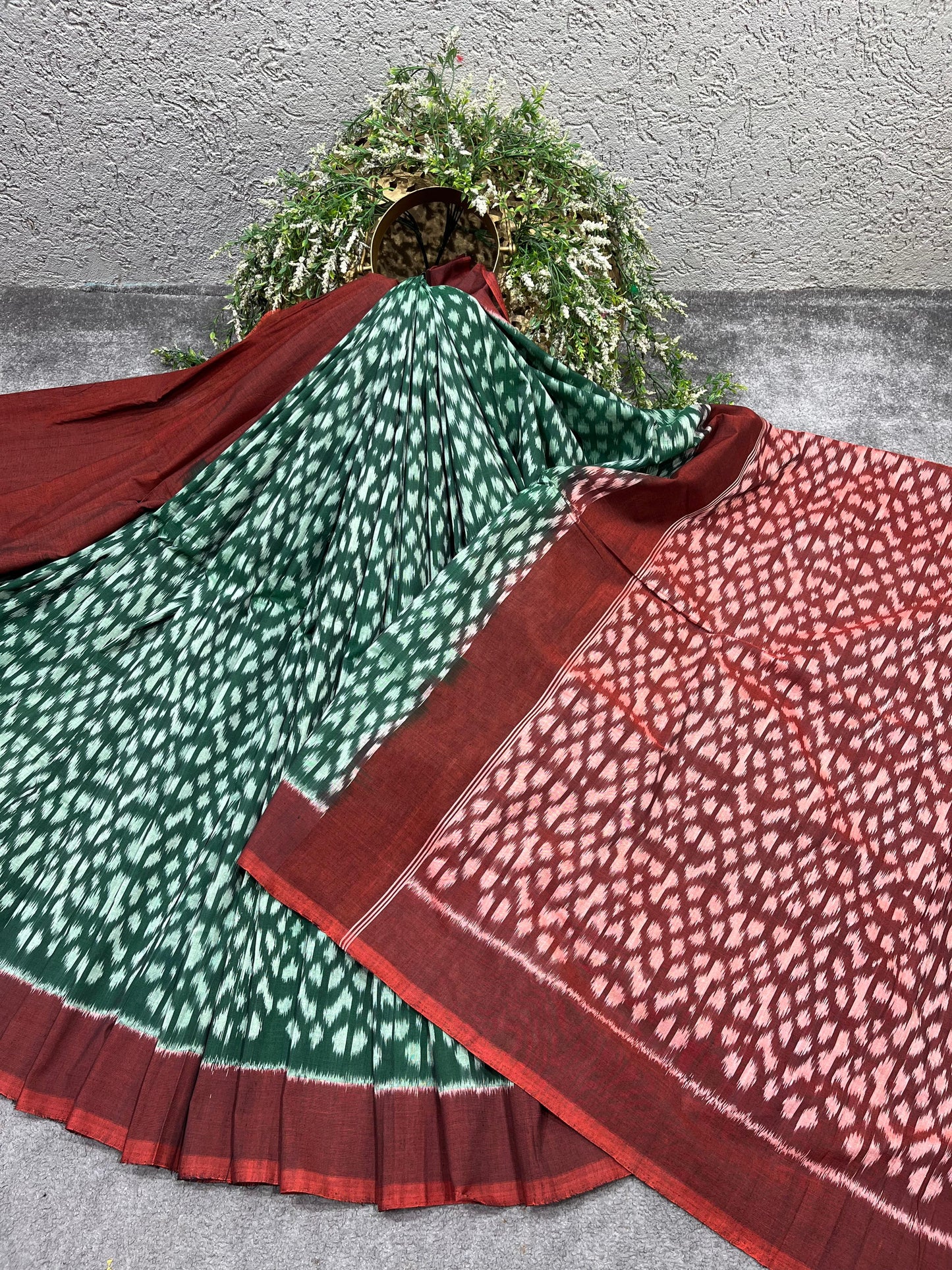 GREEN COTTON PURE HANDLOOM IKKAT SAREE