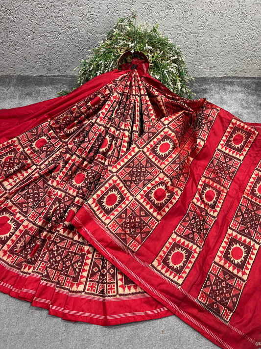 RED TELIA RUMAL SILK PURE HANDLOOM IKKAT SAREE