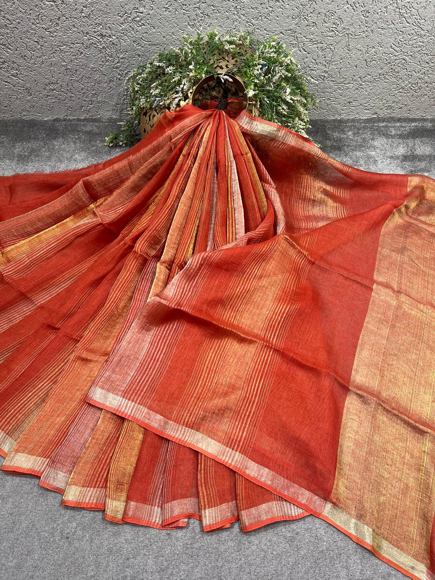 ORANGE PURE HANDLOOM LINEN SAREE
