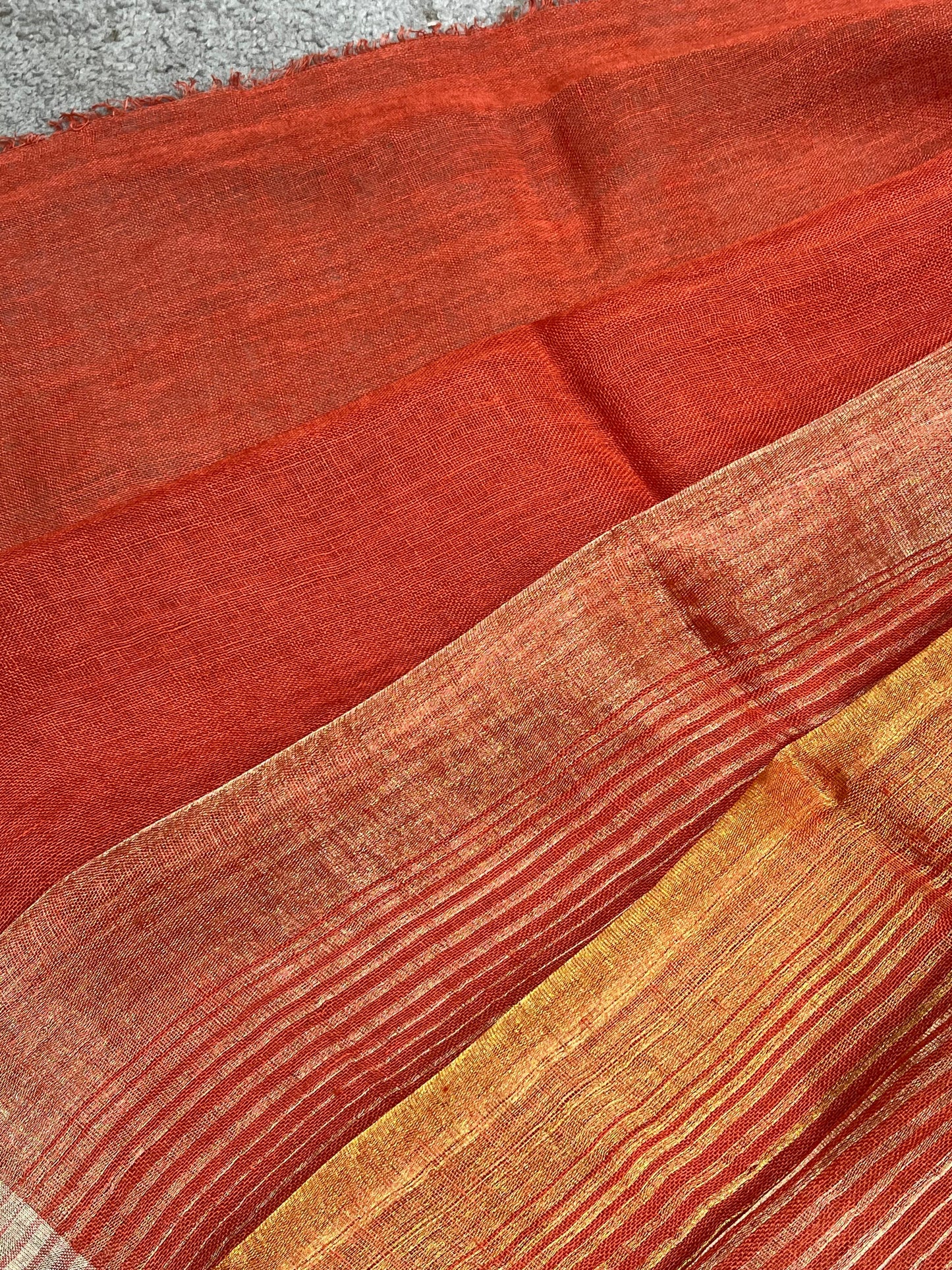 ORANGE PURE HANDLOOM LINEN SAREE