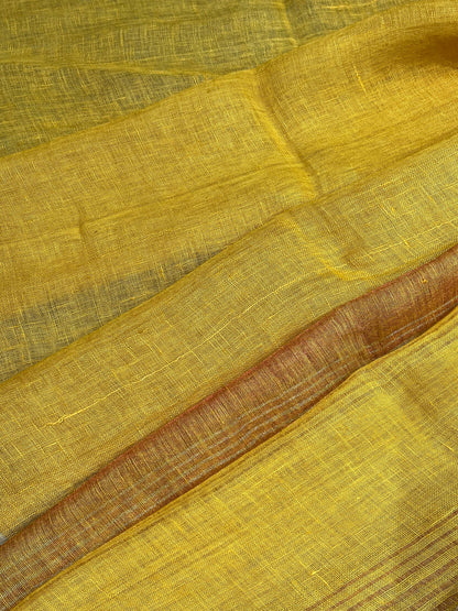 YELLOW PURE HANDLOOM LINEN SAREE