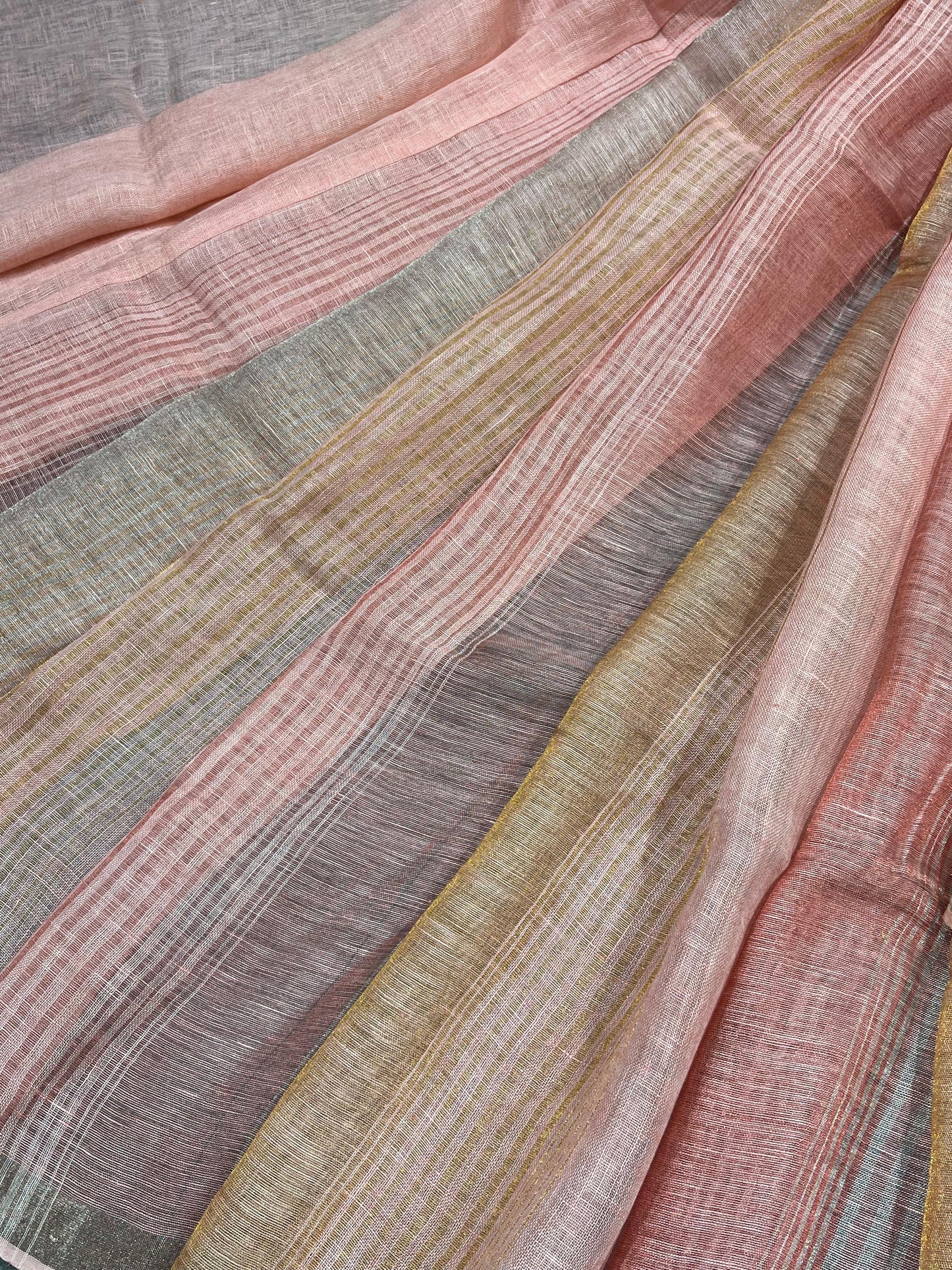 PINK PURE HANDLOOM LINEN SAREE