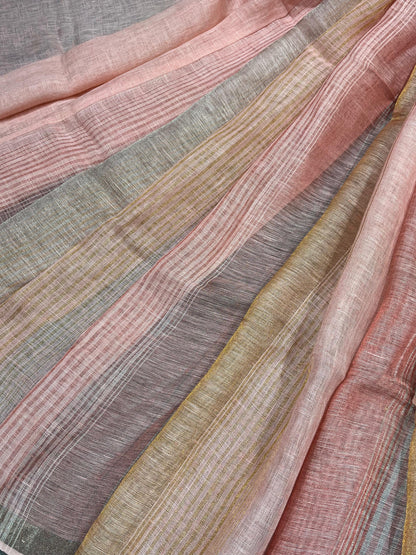 PINK PURE HANDLOOM LINEN SAREE
