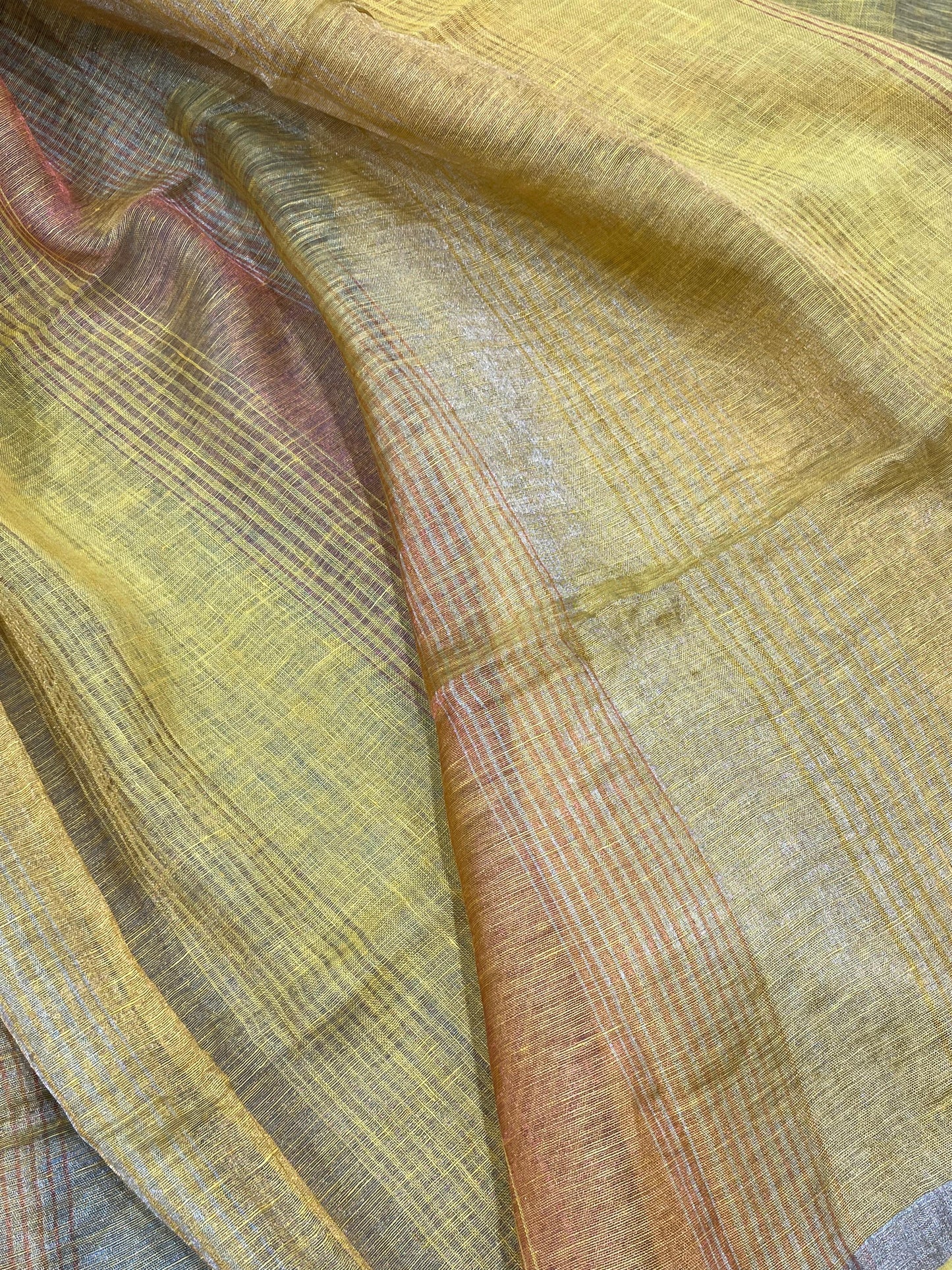 YELLOW PURE HANDLOOM LINEN SAREE