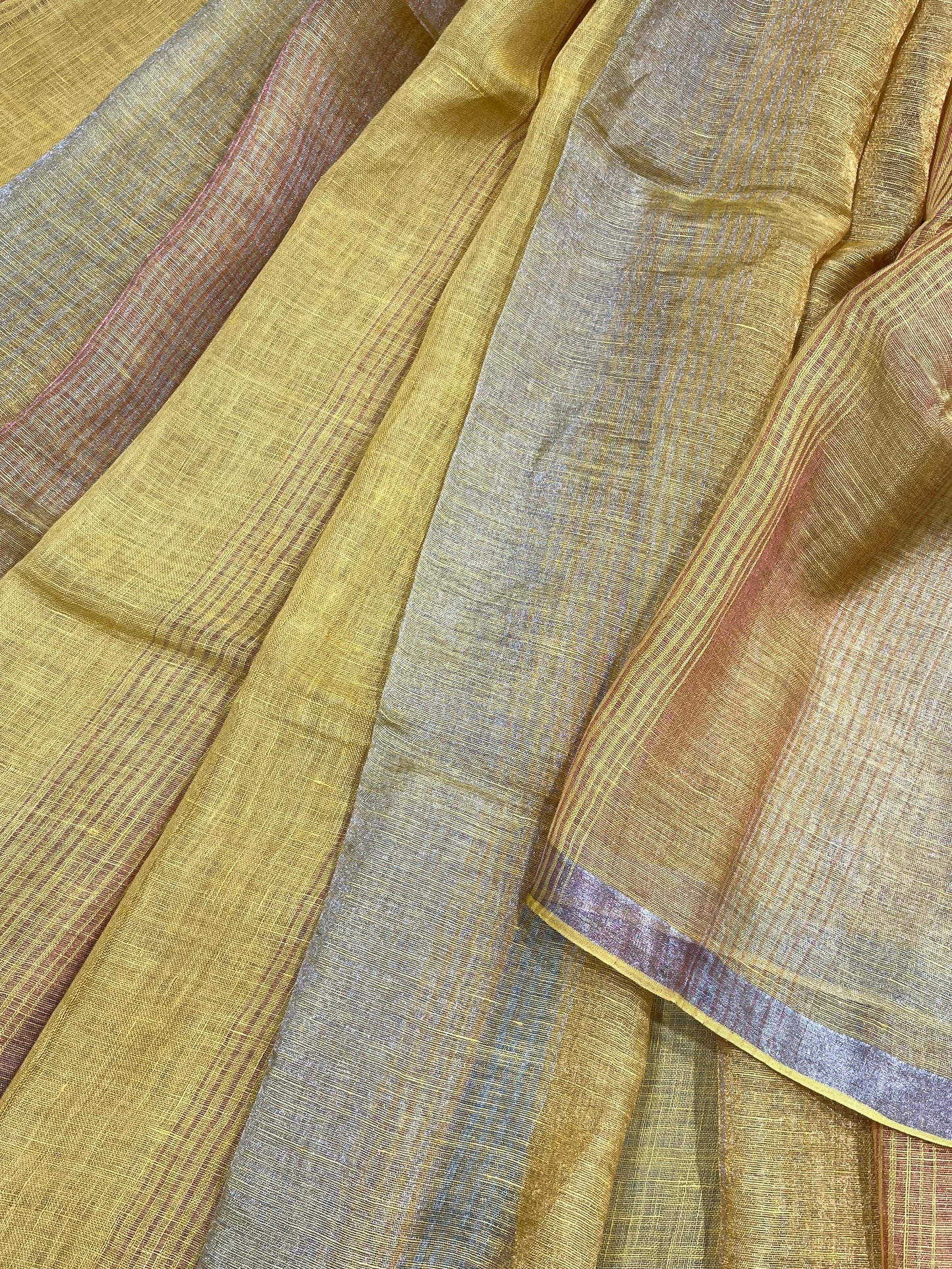 YELLOW PURE HANDLOOM LINEN SAREE