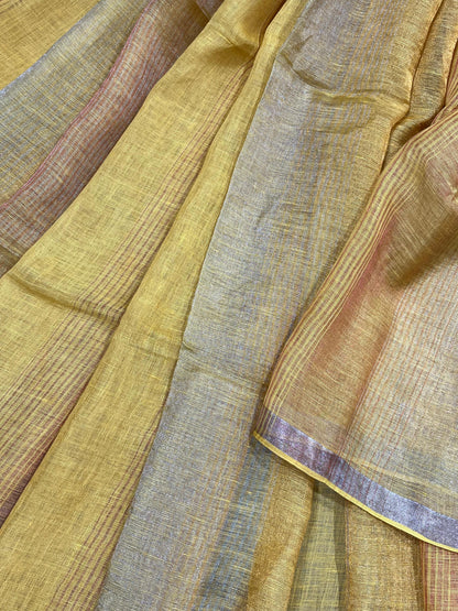 YELLOW PURE HANDLOOM LINEN SAREE