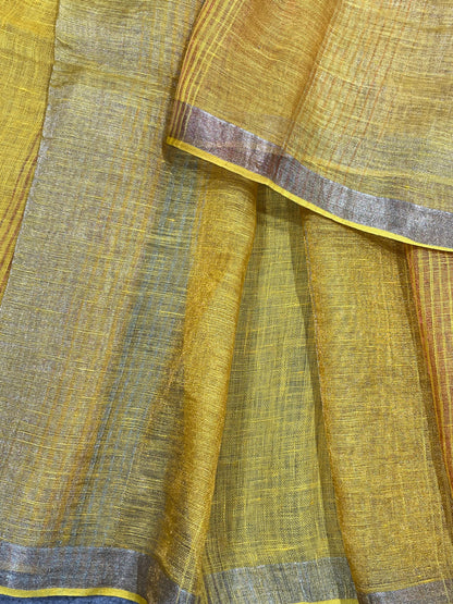 YELLOW PURE HANDLOOM LINEN SAREE
