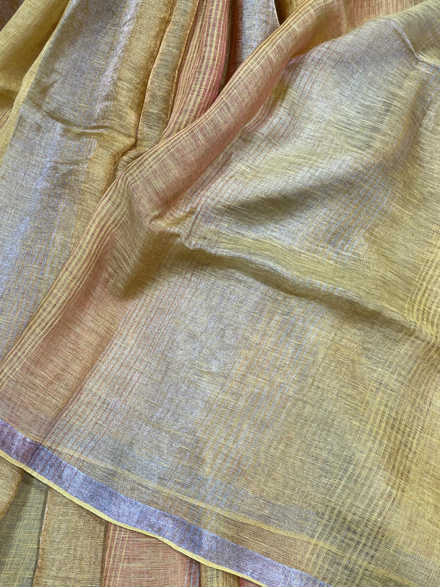 YELLOW PURE HANDLOOM LINEN SAREE