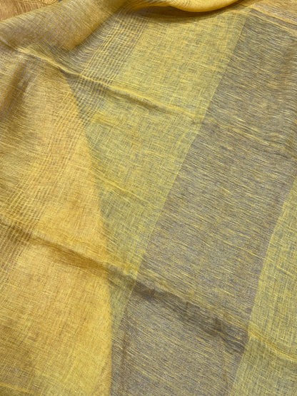 YELLOW PURE HANDLOOM LINEN SAREE