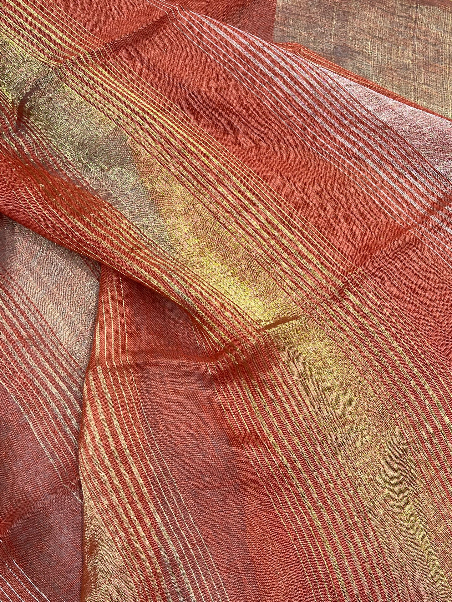 ORANGE PURE HANDLOOM LINEN SAREE