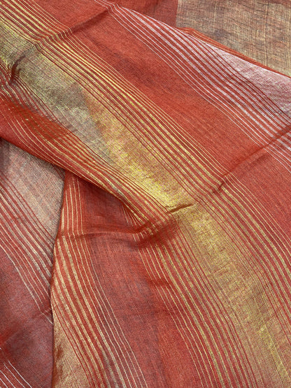 ORANGE PURE HANDLOOM LINEN SAREE