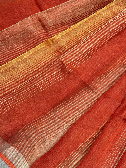 ORANGE PURE HANDLOOM LINEN SAREE