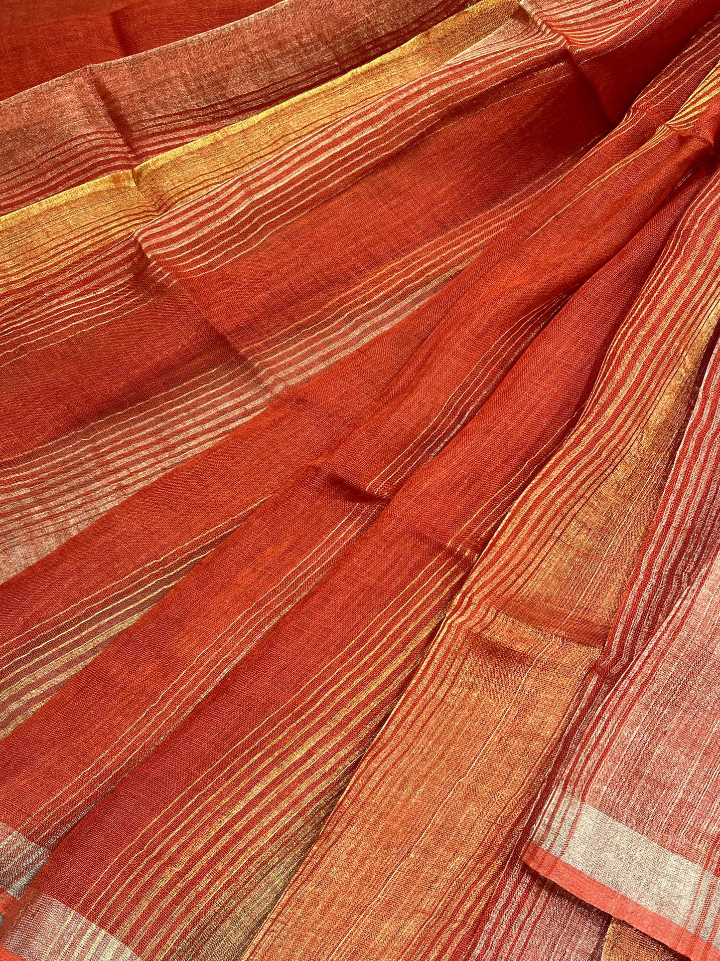 ORANGE PURE HANDLOOM LINEN SAREE