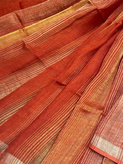 ORANGE PURE HANDLOOM LINEN SAREE