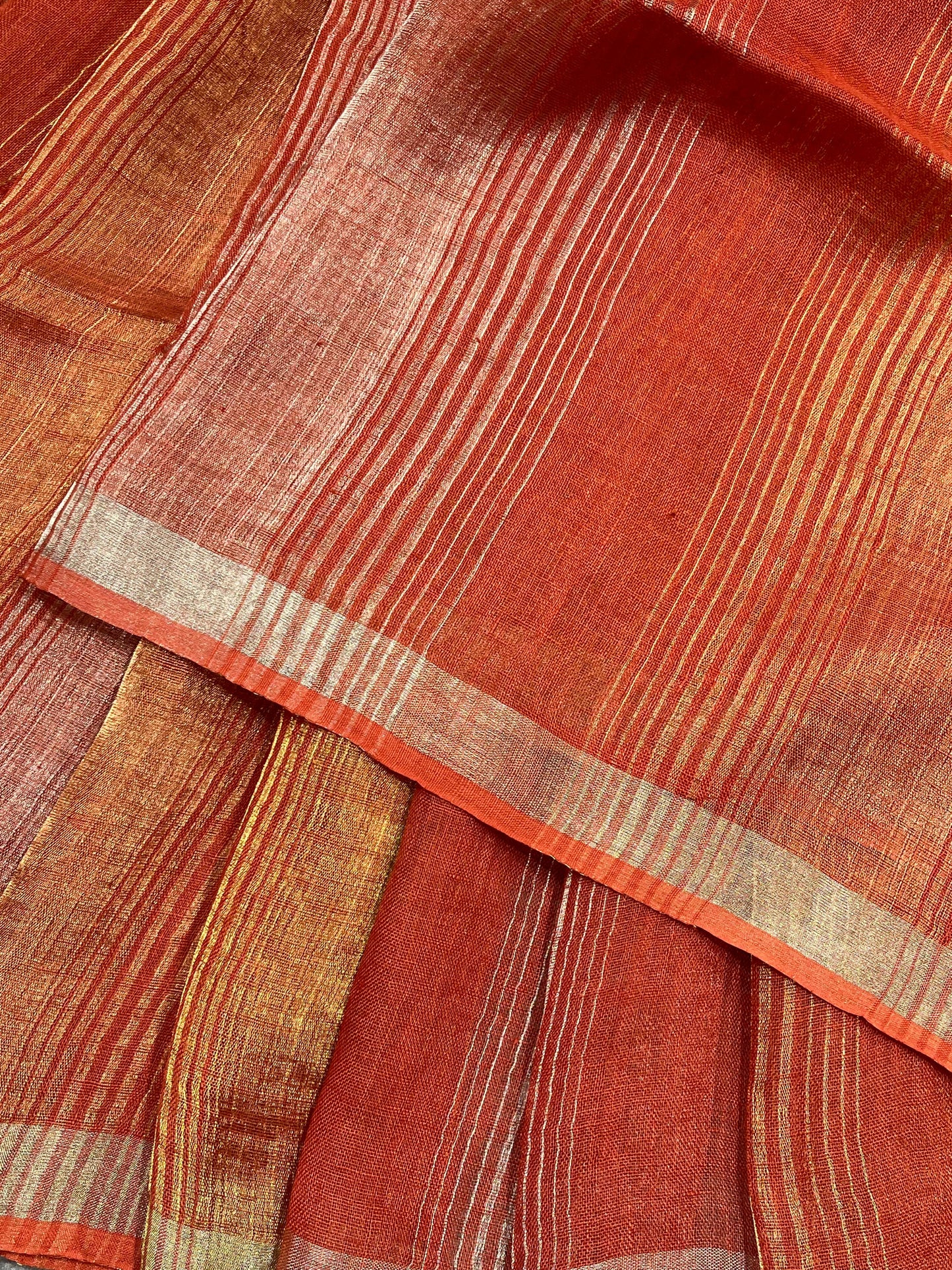 ORANGE PURE HANDLOOM LINEN SAREE