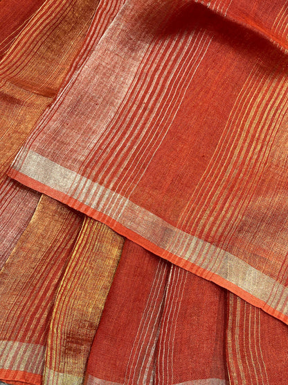 ORANGE PURE HANDLOOM LINEN SAREE