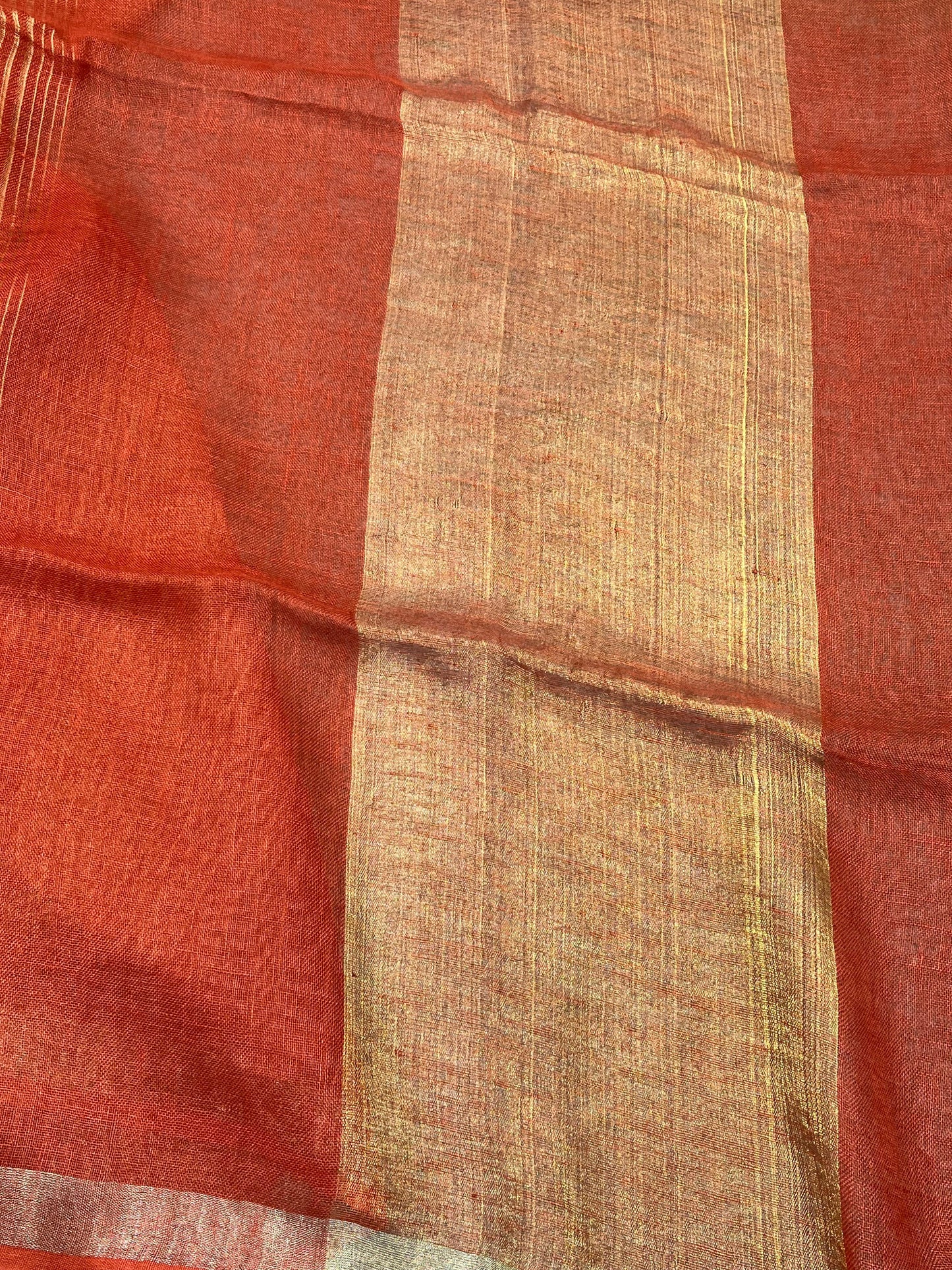 ORANGE PURE HANDLOOM LINEN SAREE