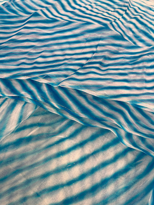 BLUE ORGANZA PURE HANDLOOM LEHERIYA SAREE