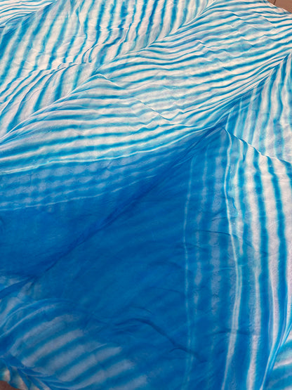 BLUE ORGANZA PURE HANDLOOM LEHERIYA SAREE