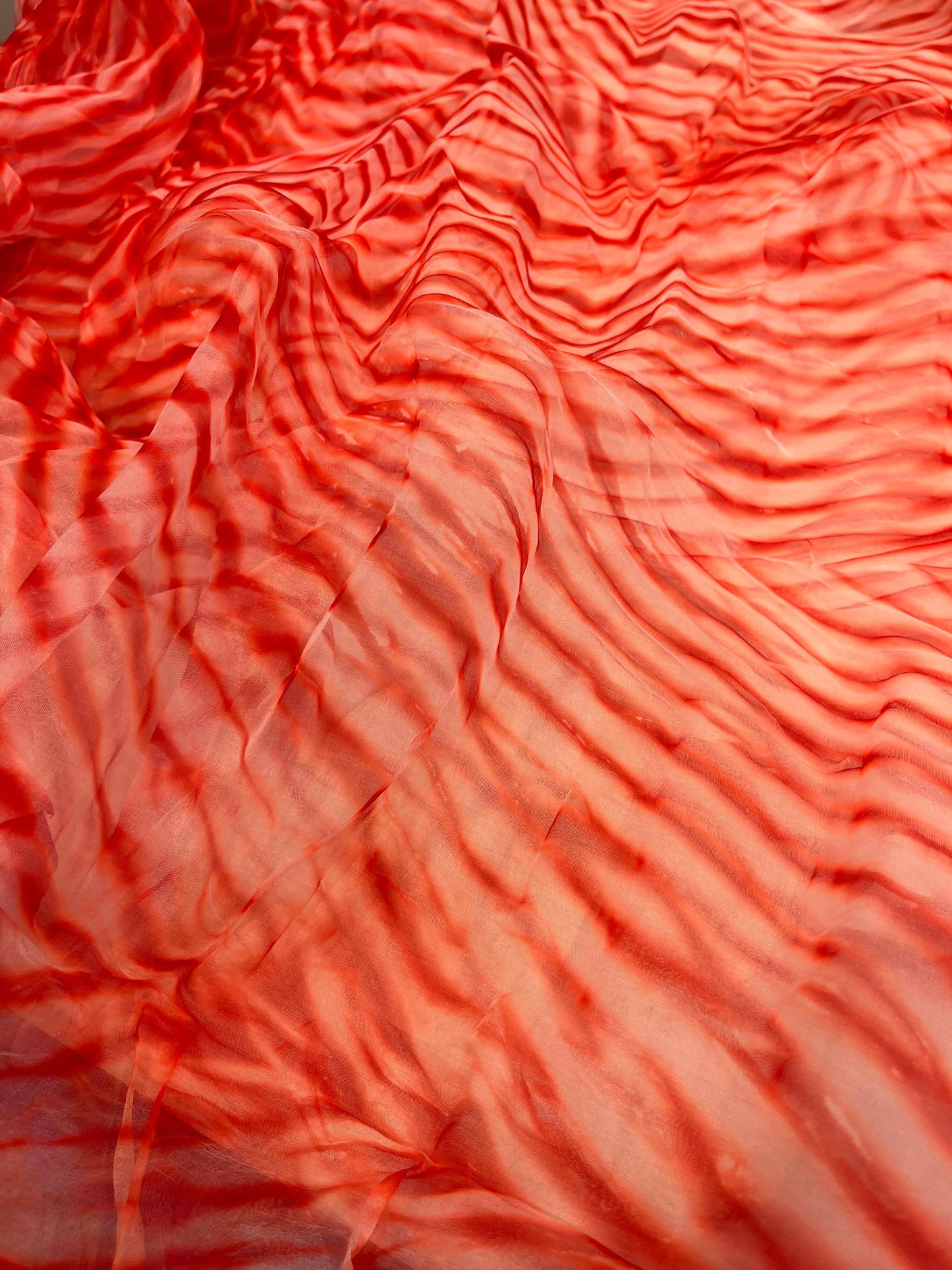 ORANGE ORGANZA PURE HANDLOOM LEHERIYA SAREE