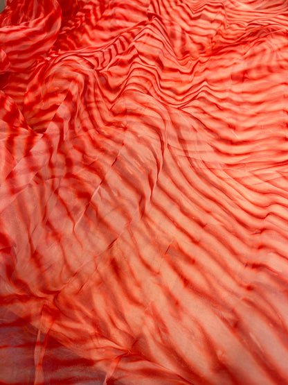 ORANGE ORGANZA PURE HANDLOOM LEHERIYA SAREE