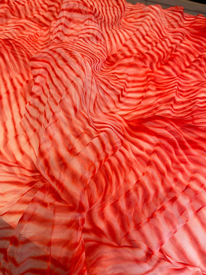 ORANGE ORGANZA PURE HANDLOOM LEHERIYA SAREE