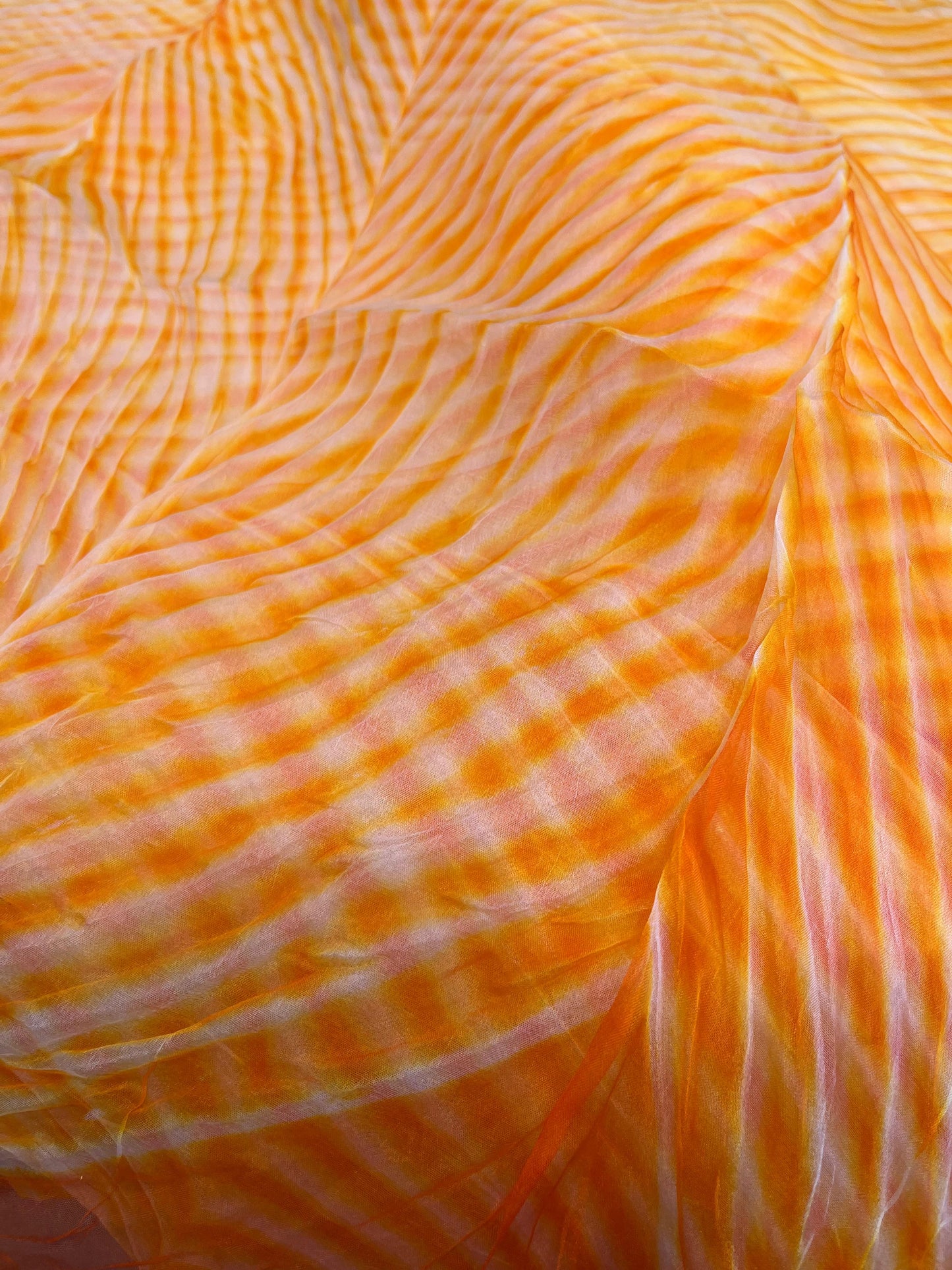 MANGO YELLOW ORGANZA PURE HANDLOOM LEHERIYA SAREE