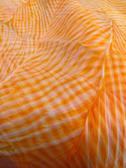 MANGO YELLOW ORGANZA PURE HANDLOOM LEHERIYA SAREE