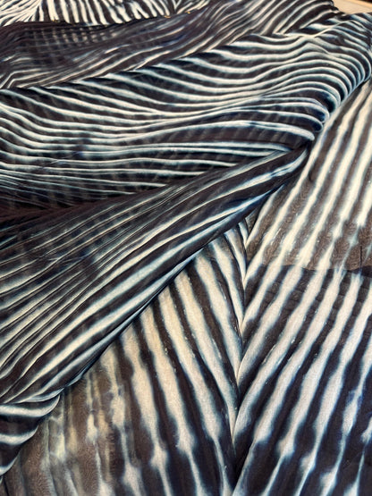 BLACK AND WHITE ORGANZA PURE HANDLOOM LEHERIYA SAREE