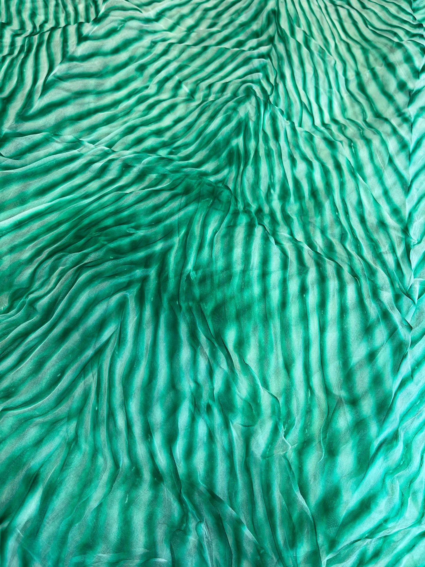 GREEN ORGANZA PURE HANDLOOM LEHERIYA SAREE