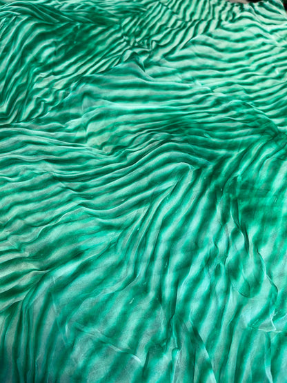 GREEN ORGANZA PURE HANDLOOM LEHERIYA SAREE