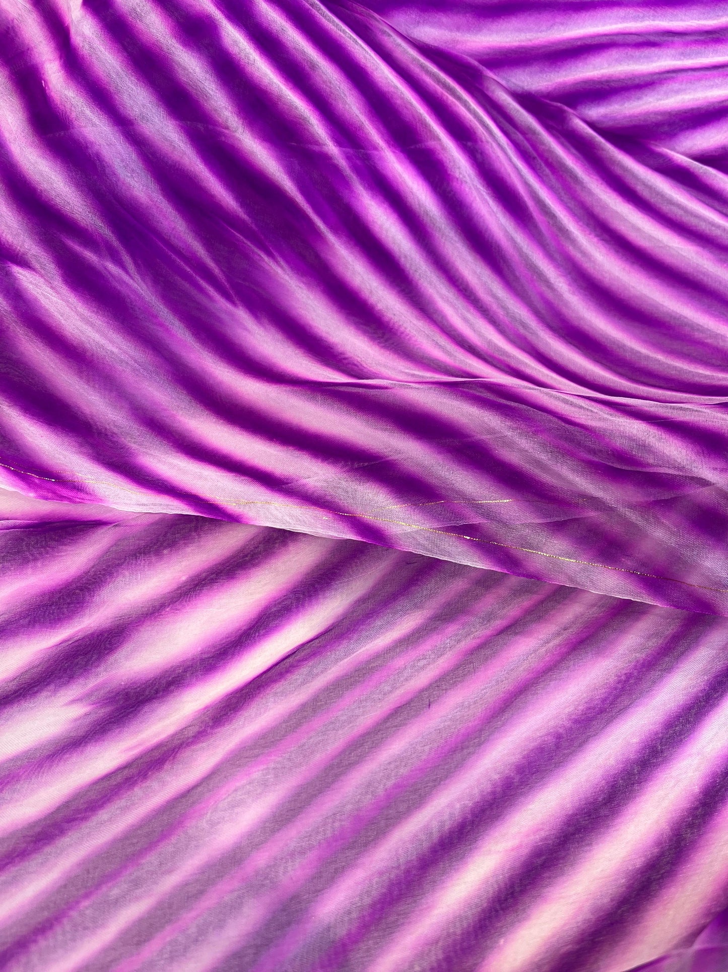 PURPLE ORGANZA PURE HANDLOOM LEHERIYA SAREE