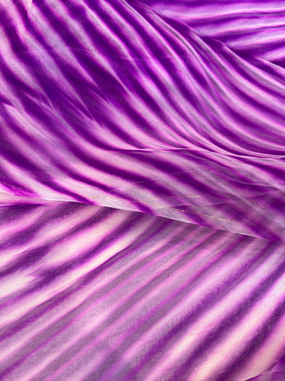 PURPLE ORGANZA PURE HANDLOOM LEHERIYA SAREE