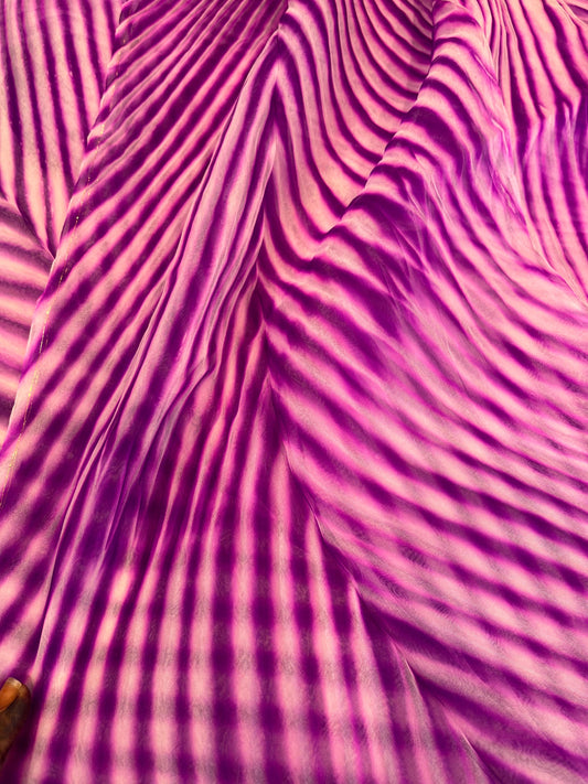 PURPLE ORGANZA PURE HANDLOOM LEHERIYA SAREE