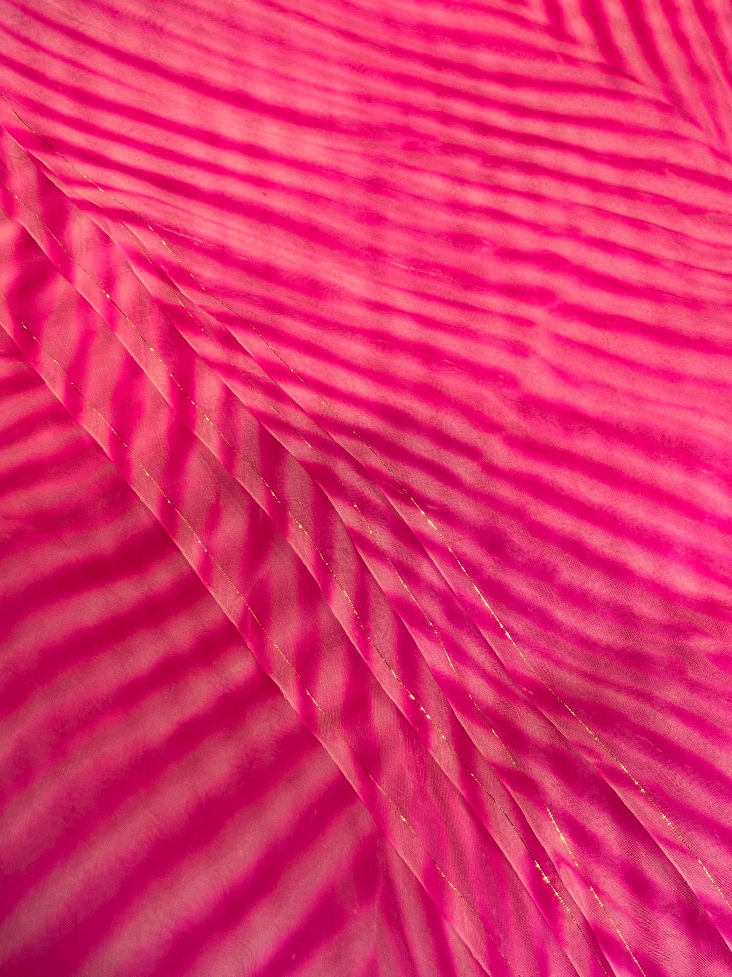 PINK ORGANZA PURE HANDLOOM LEHERIYA SAREE