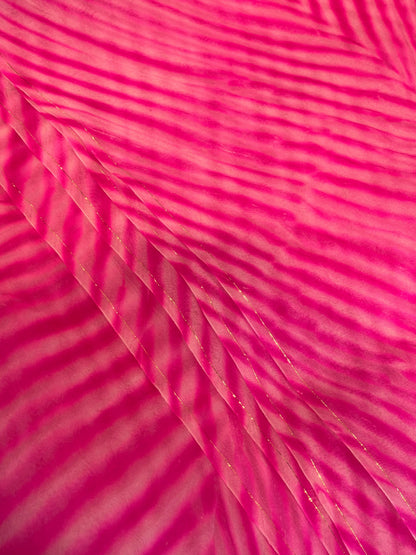 PINK ORGANZA PURE HANDLOOM LEHERIYA SAREE