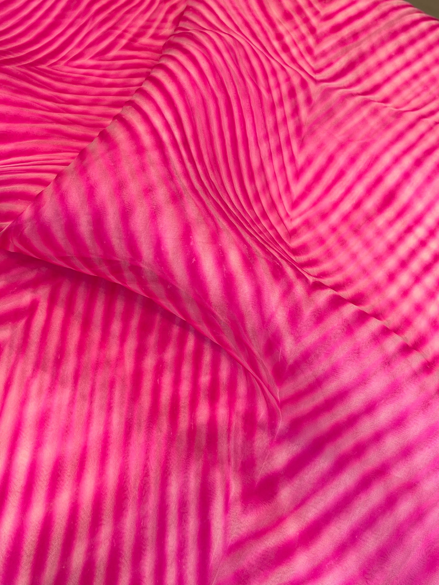 PINK ORGANZA PURE HANDLOOM LEHERIYA SAREE