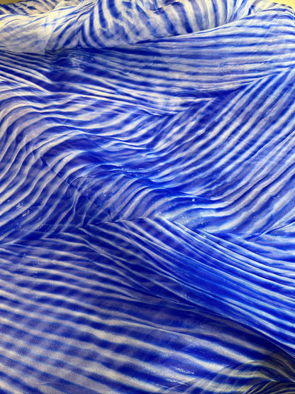 ROYAL BLUE ORGANZA PURE HANDLOOM LEHERIYA SAREE