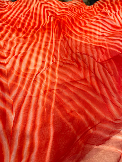 ORANGE ORGANZA PURE HANDLOOM LEHERIYA SAREE