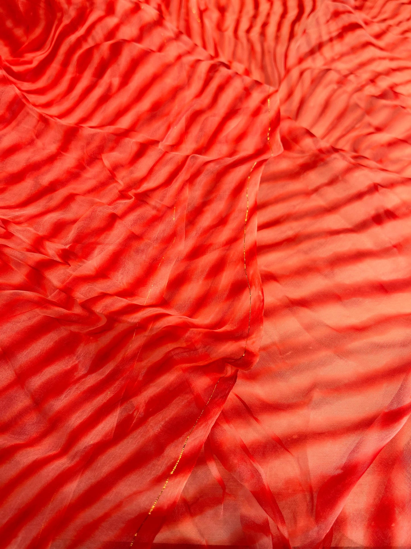 ORANGE ORGANZA PURE HANDLOOM LEHERIYA SAREE