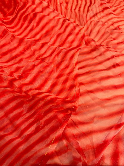 ORANGE ORGANZA PURE HANDLOOM LEHERIYA SAREE
